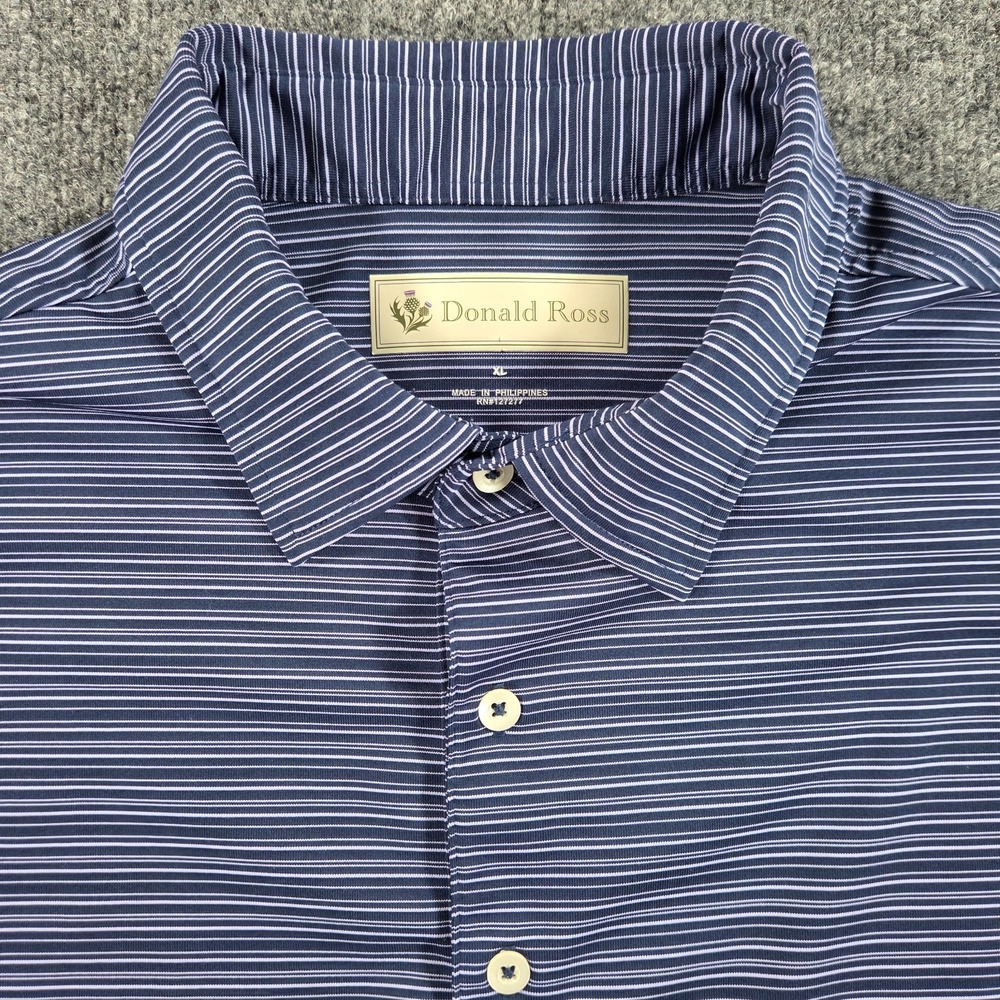 Donald Ross Mens XL Navy Blue Multi Striped Golf Polo Shirt Performance